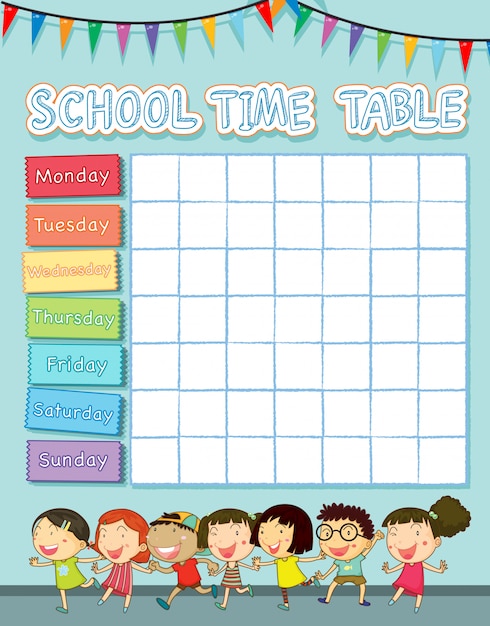 School time table with happy children