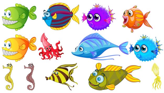 Sea animals cartoon collection