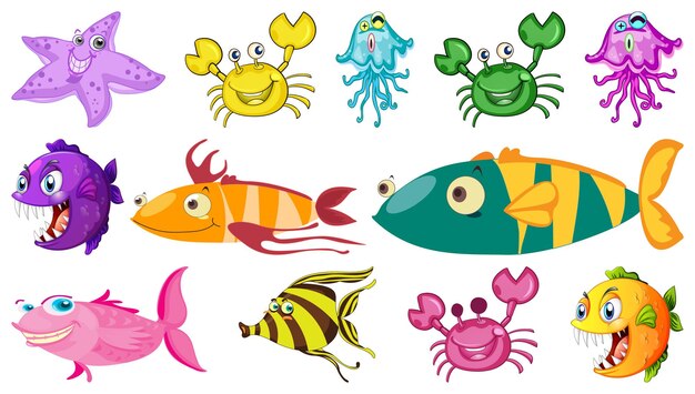 Sea animals cartoon collection