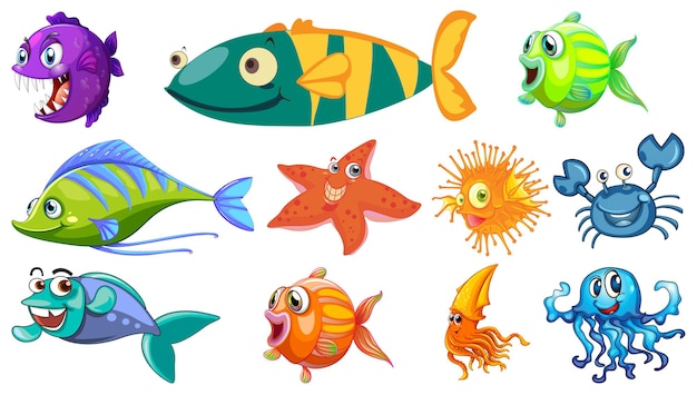 Sea animals cartoon collection