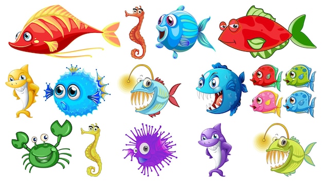 Sea animals cartoon collection