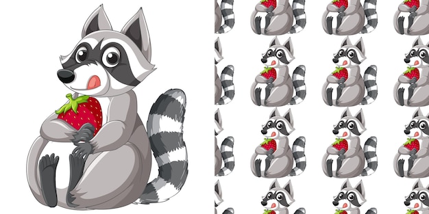 Free vector seamless design of raccoon on white background