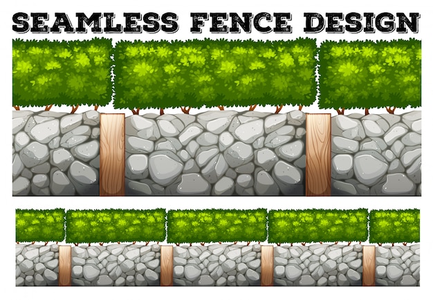 Free vector seamless fence  with tree and stones