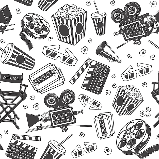 Seamless pattern with cinema elements