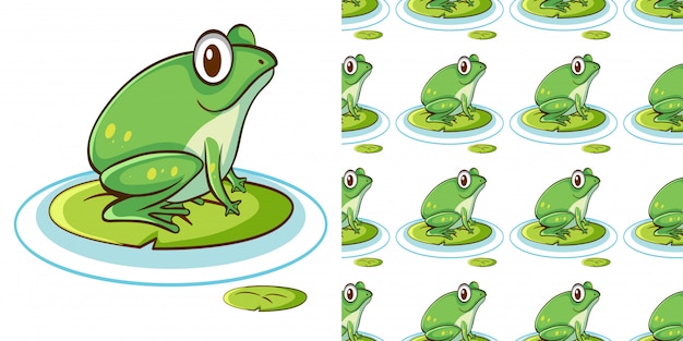 Free Vector seamless pattern with green frog on water lily