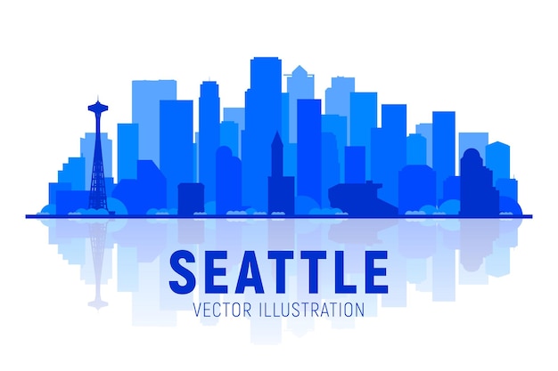 Seattle Washington silhouette skyline vector illustration Background with city panorama Travel picture