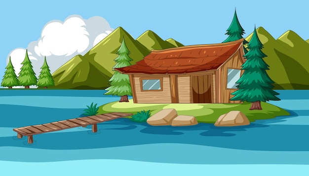 Free Vector secluded lakeside cabin retreat