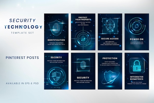 Security technology template vector set for social media post compatible with AI