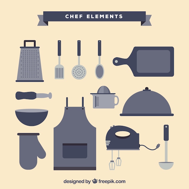 Free Vector selection of chef elements in gray tones