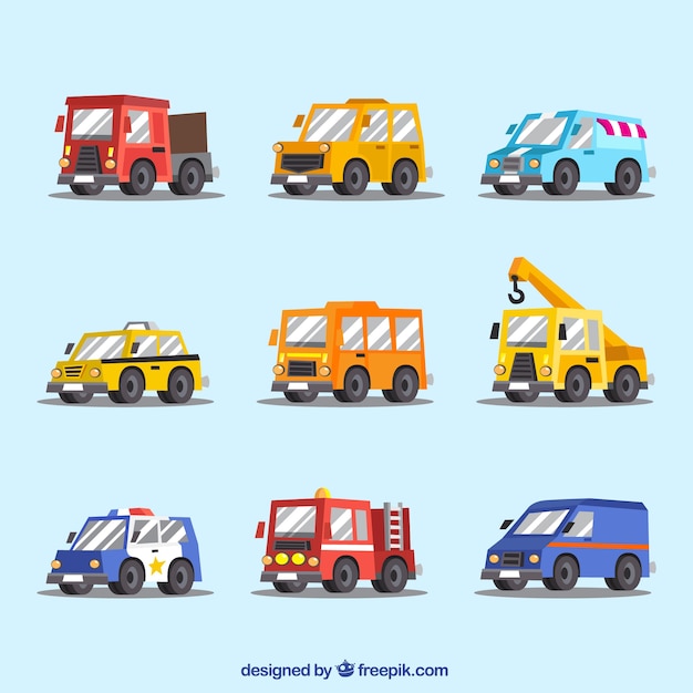 Free Vector selection of nine different vehicles