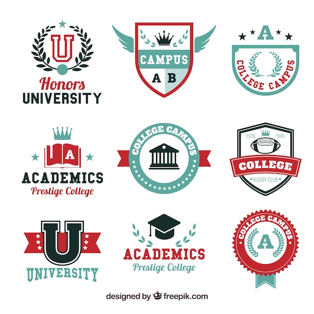 Free Vector selection of nine logos for college