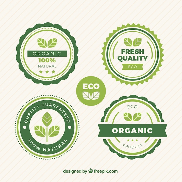 Free Vector selection of round labels with green leaves