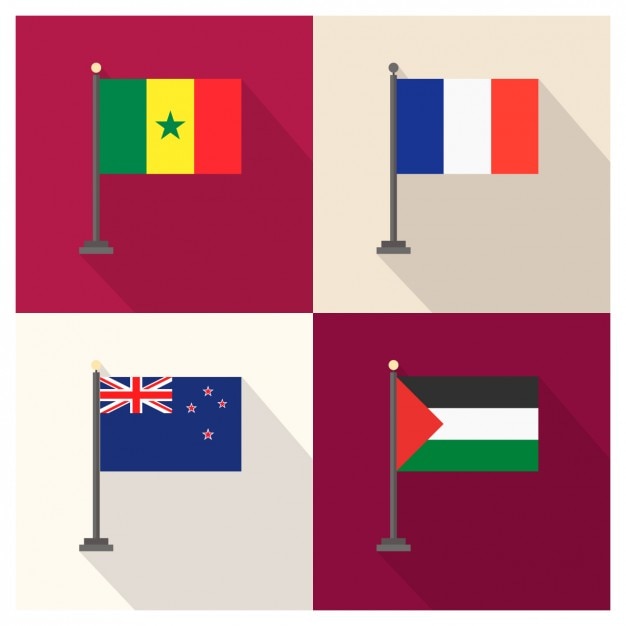 Free Vector senegal france new zealand and palestina flag