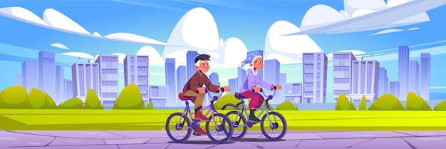 Free vector senior couple cycling in summer city park