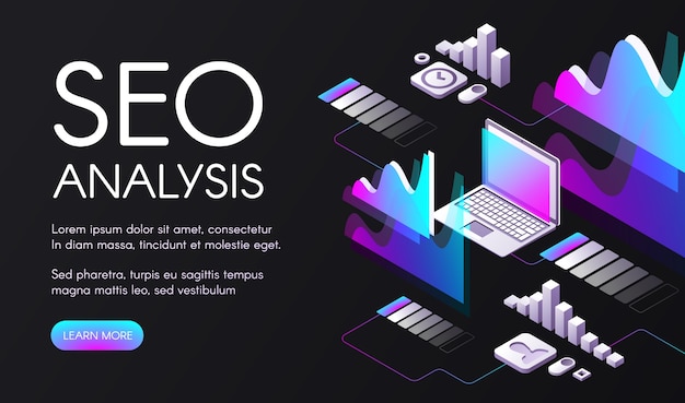 SEO analysis illustration of search engine optimization in digital marketing. 