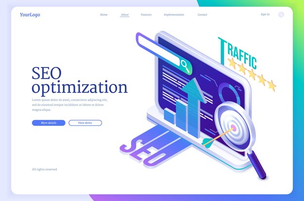 SEO optimization isometric landing page banner