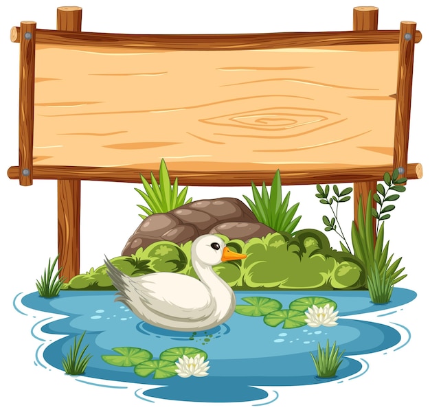 Free vector serene duck by the wooden sign