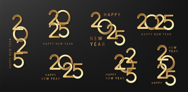 Free Vector set of 2025 new year gold numbers for greeting cards banners or posters vector illustration