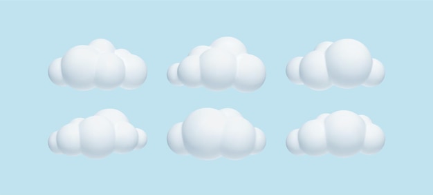 Free Vector set of 3d realistic simple clouds isolated on blue background