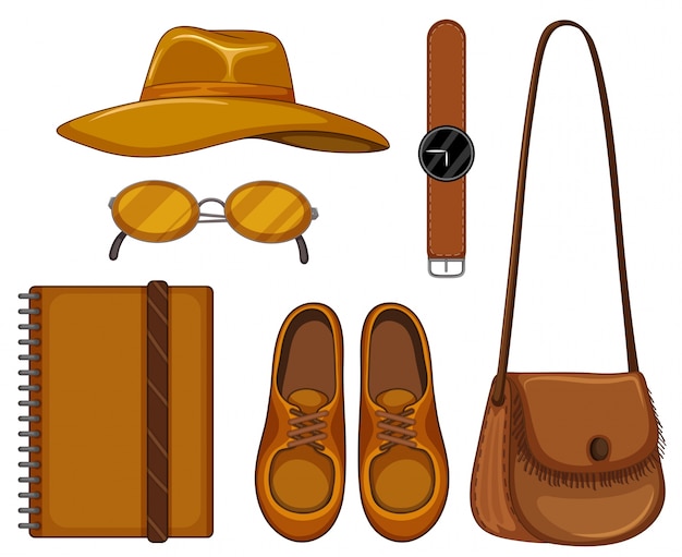 Free Vector set of accessory made of brown leather