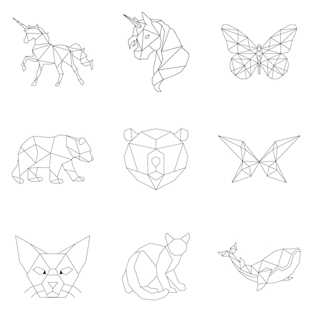 Set of animal linear illustrations