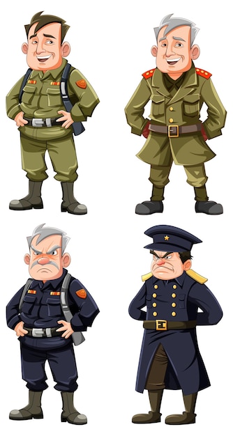 Free Vector set of army officer cartoon