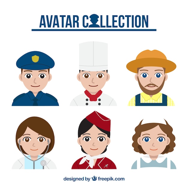 Free Vector set of avatars with different uniforms