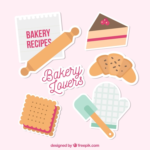 Free vector set of bakery stickers in flat style