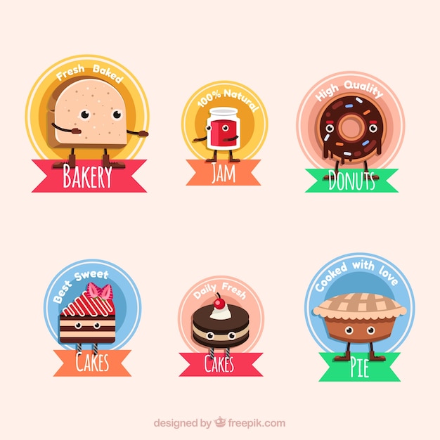 Set of bakery stickers with sweets and bread