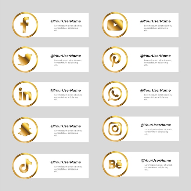 Free Vector set of banner for social media with golden icons