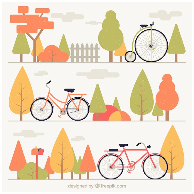 Free Vector set of banners bicycles and trees