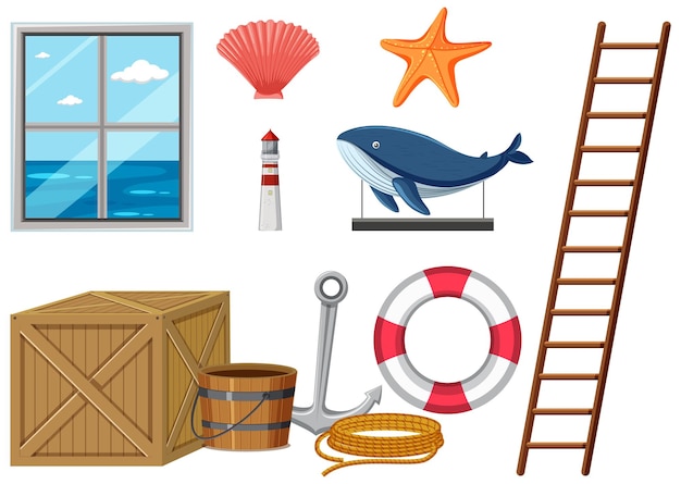 Free Vector set of beach house decor