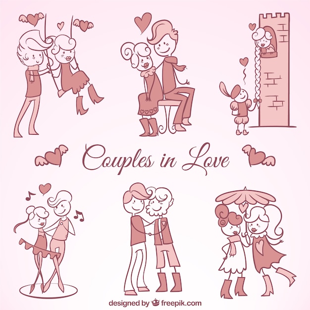 Free Vector set of beautiful couples in love