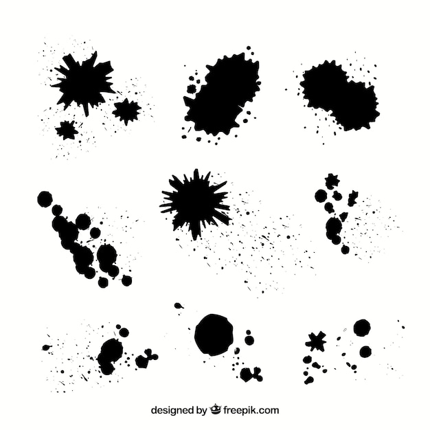 Free Vector set of black ink spots in flat style 