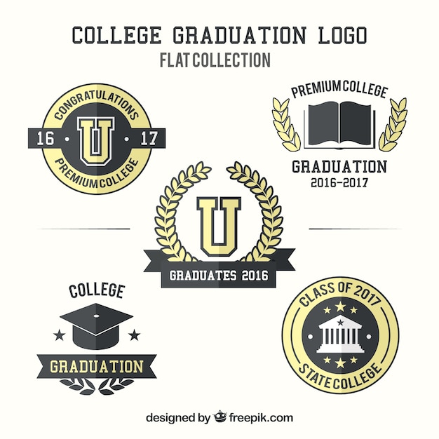 Free Vector set of black and yellow graduation logos