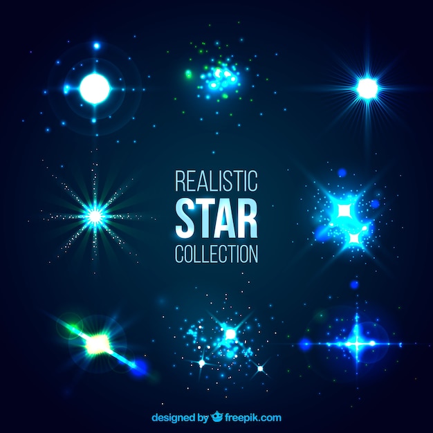 Free Vector set of blue realistic stars