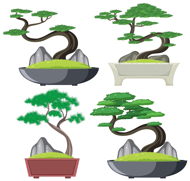 Free Vector set of bonsai tree isolated