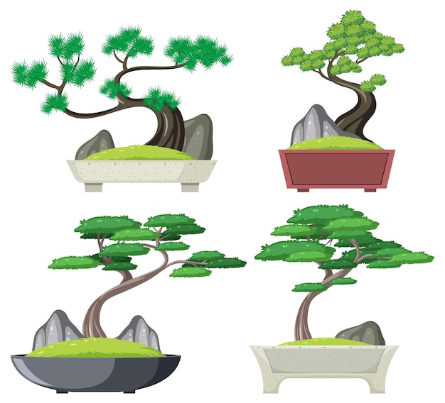 Free Vector set of bonsai tree isolated