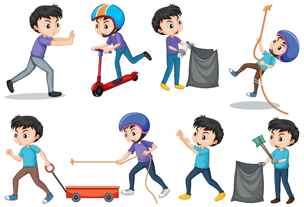 Free Vector set of boys doing different actions