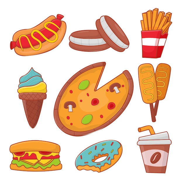 Free Vector set of breads and bakery in cartoon style vector