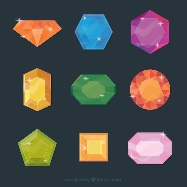 Free Vector set of bright colored gemstones