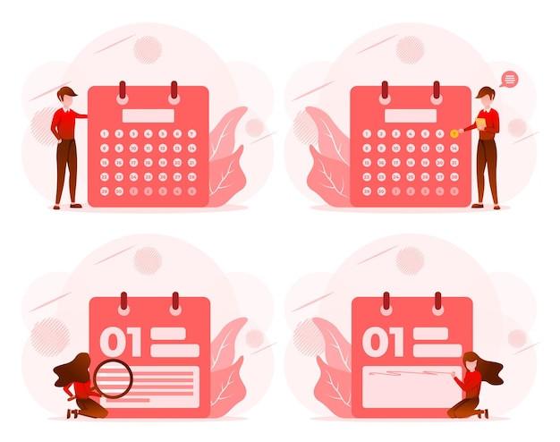 Free Vector set of business people team working with calendar schedule planning