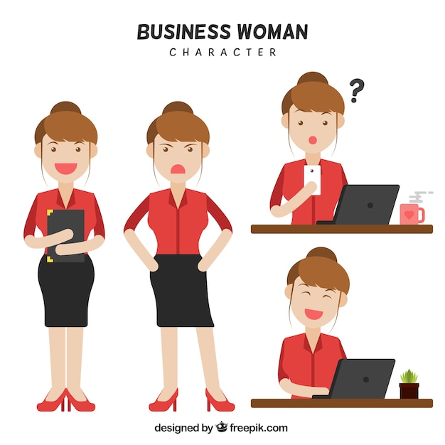 Free Vector set of businesswoman character with facial gestures