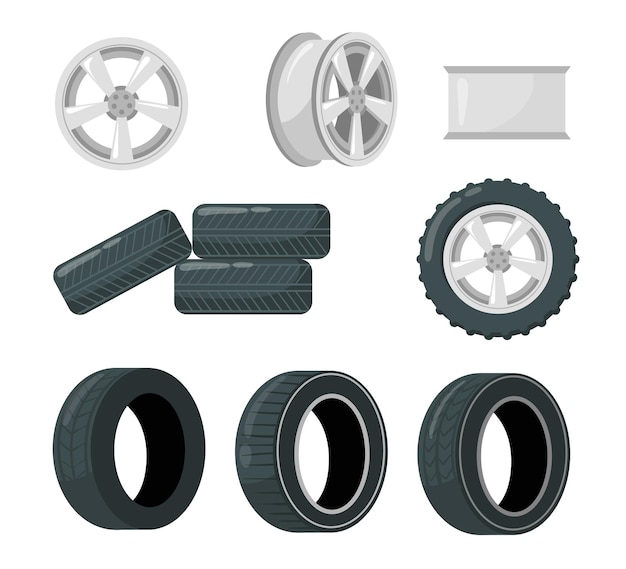 Free Vector set of car tires and wheels