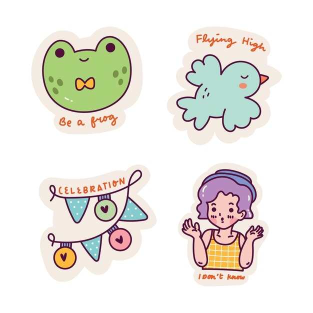 Set of Cartoon Kawaii Sticker Doodle