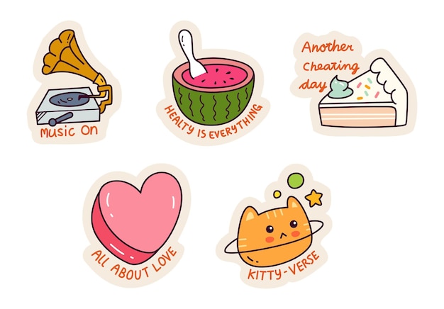 Set of Cartoon Kawaii Sticker