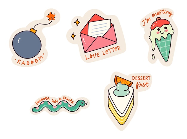 Free Vector set of cartoon kawaii sticker