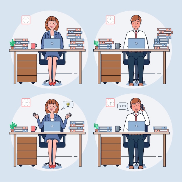 Free vector set of clerks working at office