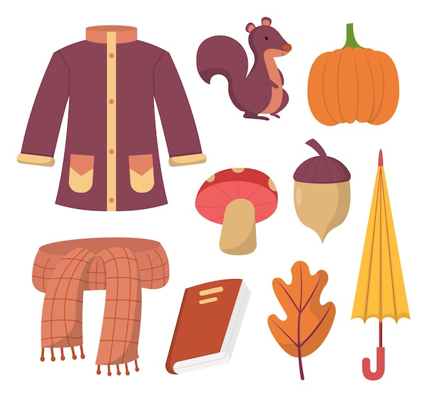 Free vector set of clothes and object element for autumn weather
