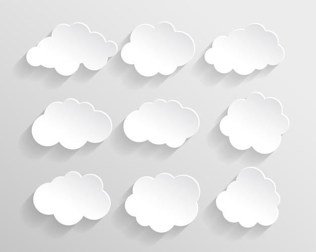 Free Vector set of cloud in paper cut style